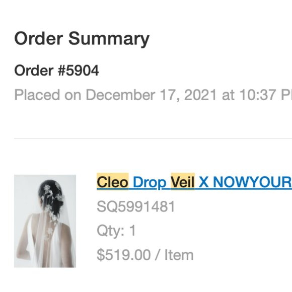 A B Ellie custom Cleo Veil, Cathedral Length - Picture 4 of 8